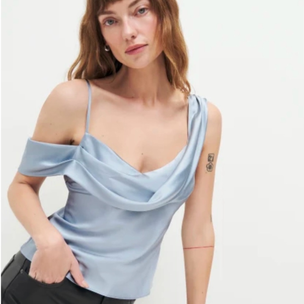 Reformation Ronda Silk Top Mineral - Size 2